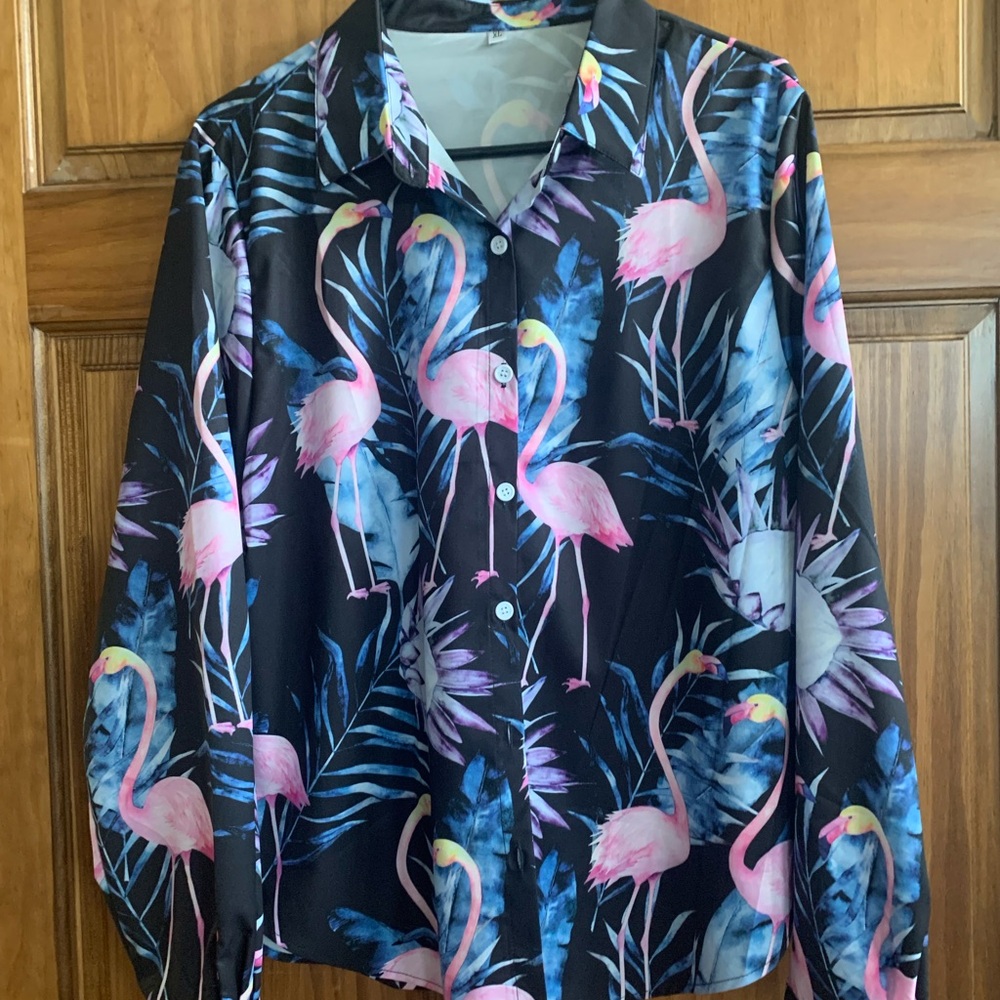 Tropical Flamingo Print Blouse